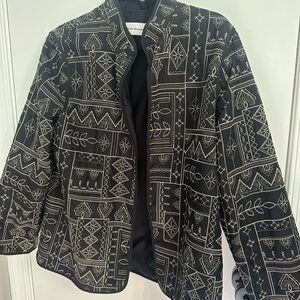 Alfred Dunner   Black Embroidered Open Front Lightweight Jacket